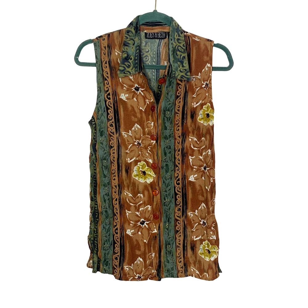 Vintage Rayon Sleeveless Button up Blouse, Size S